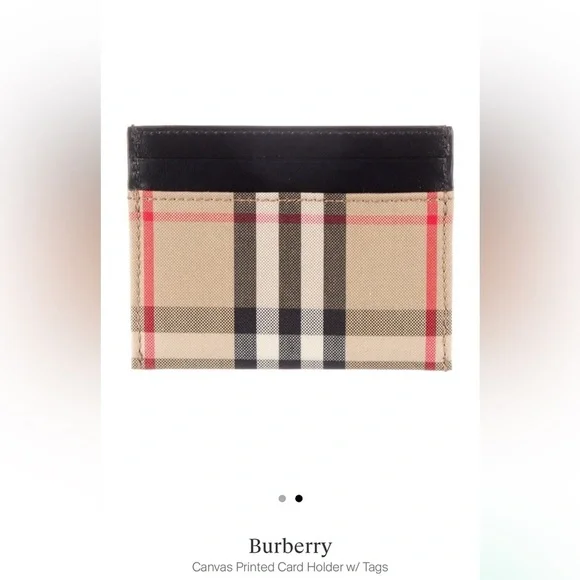 Burberry Card Holder Tartan Plaid Tan Neutral NWT - Picture 2 of 8